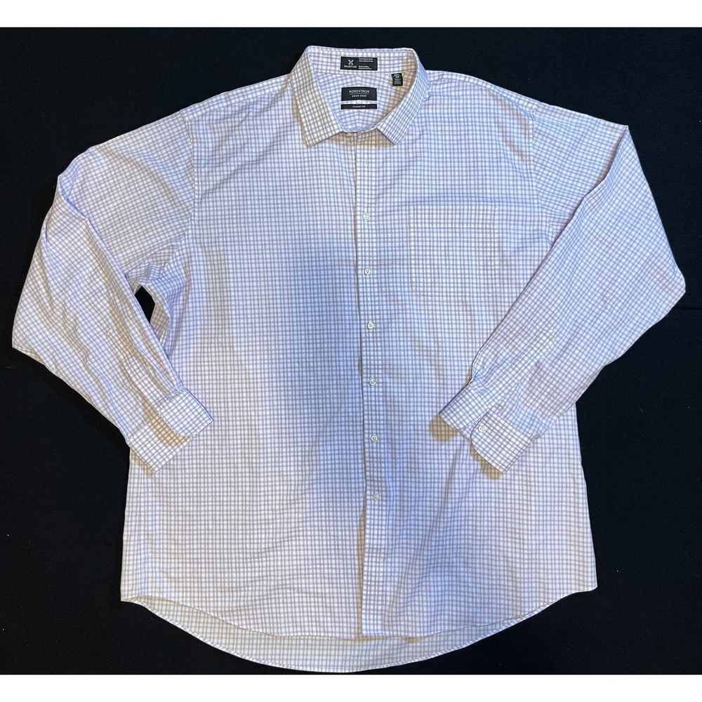 Nordstrom Shirt Mens 18.5 38/39 Purple Gingham‎ Classic Fit Wrinkle Free